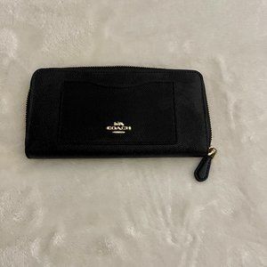 Coach Long Zip Around Wallet in Black Grained Leather